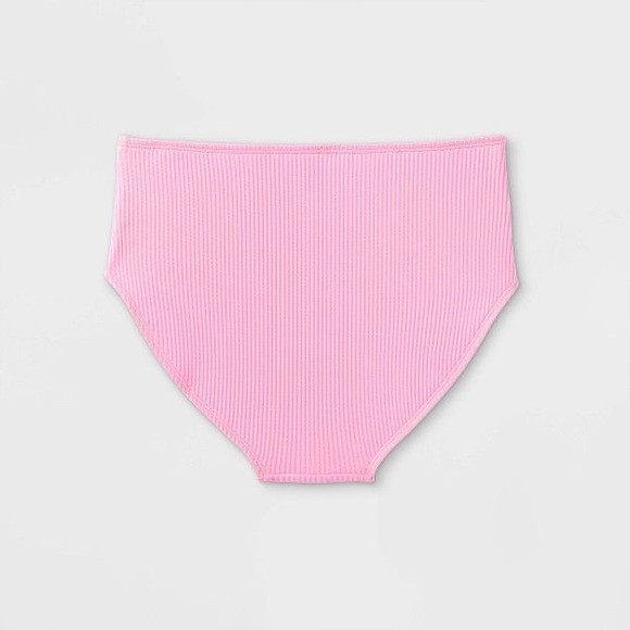 Girls Bandeau Ribbed Top & High Rise Hipster Ribbed Bottom Bikini Swim Set L - Picture 6 of 10